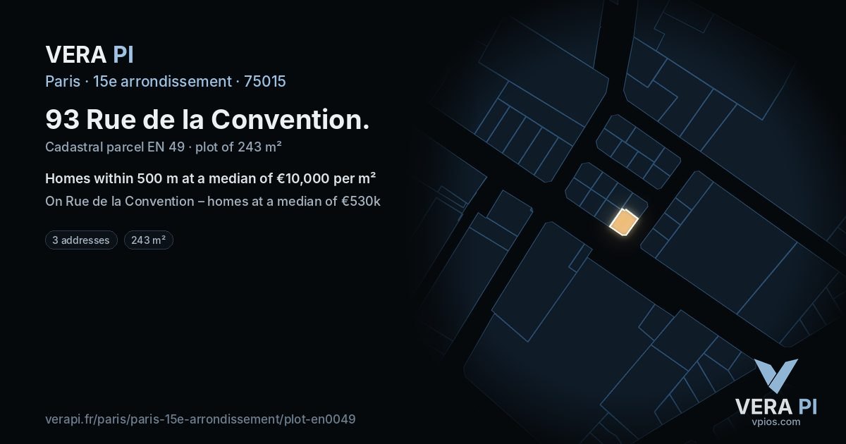93 Rue de la Convention, 15e arrondissement at night – the plot lit, the parcels around coloured by the prices near them