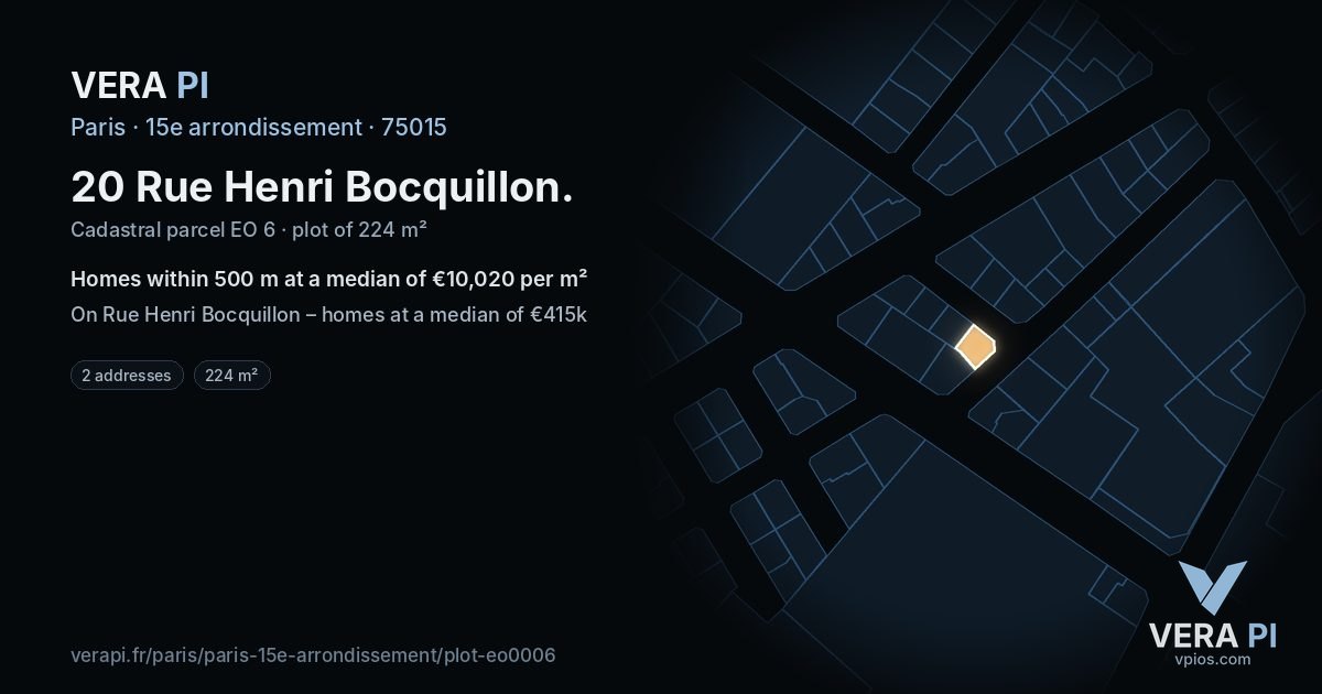 20 Rue Henri Bocquillon, 15e arrondissement at night – the plot lit, the parcels around coloured by the prices near them