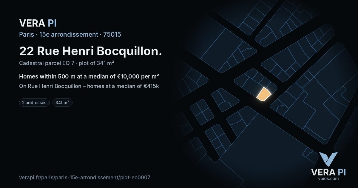 22 Rue Henri Bocquillon, 15e arrondissement at night – the plot lit, the parcels around coloured by the prices near them