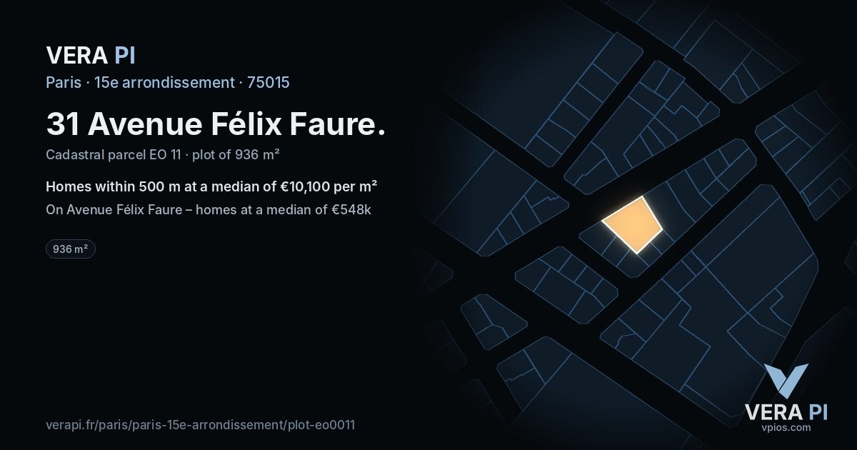 31 Avenue Félix Faure, 15e arrondissement at night – the plot lit, the parcels around coloured by the prices near them