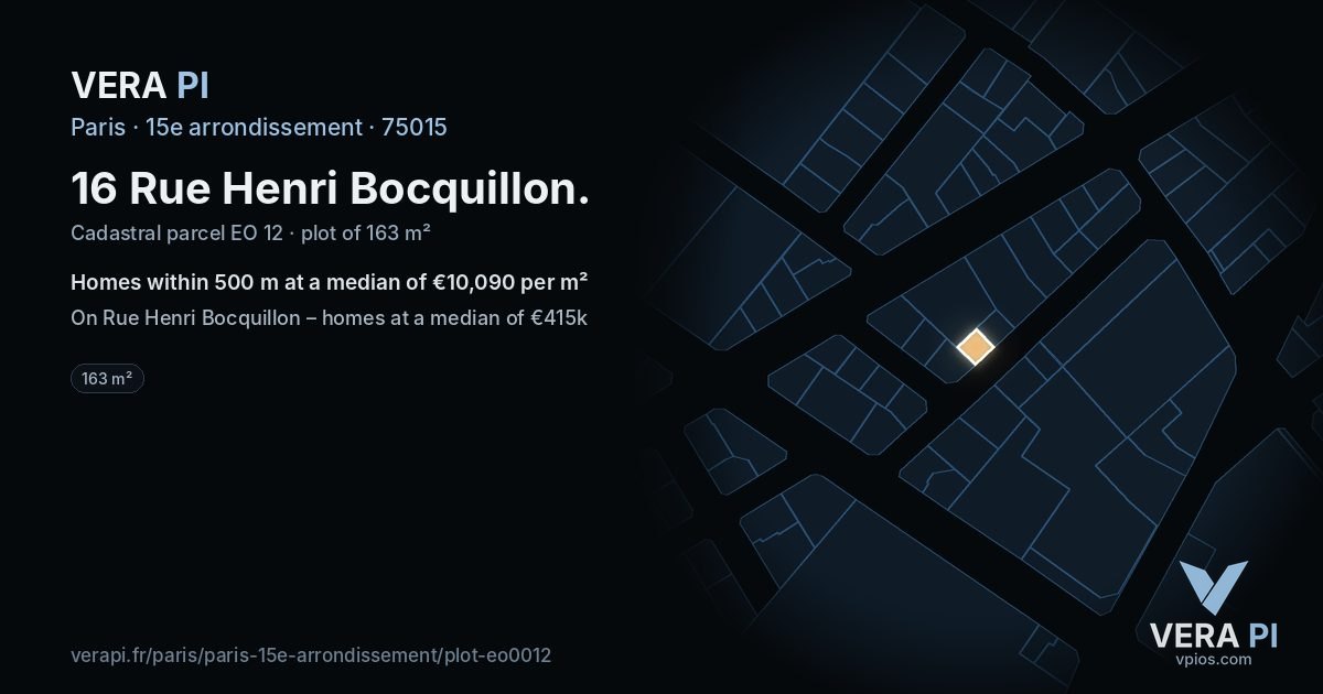 16 Rue Henri Bocquillon, 15e arrondissement at night – the plot lit, the parcels around coloured by the prices near them