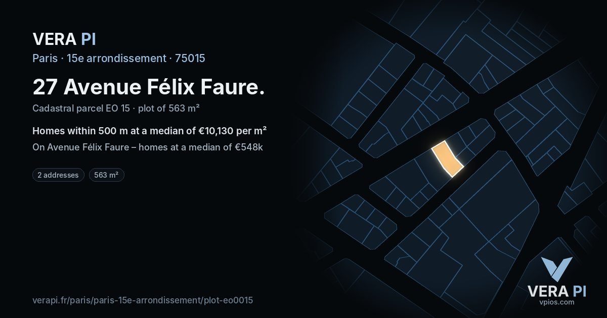27 Avenue Félix Faure, 15e arrondissement at night – the plot lit, the parcels around coloured by the prices near them