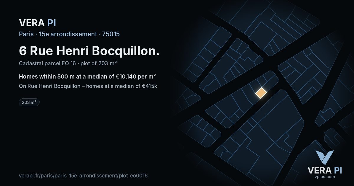 6 Rue Henri Bocquillon, 15e arrondissement at night – the plot lit, the parcels around coloured by the prices near them