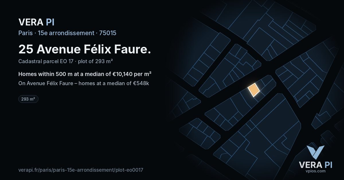 25 Avenue Félix Faure, 15e arrondissement at night – the plot lit, the parcels around coloured by the prices near them