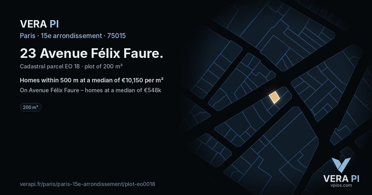 23 Avenue Félix Faure, 15e arrondissement at night – the plot lit, the parcels around coloured by the prices near them