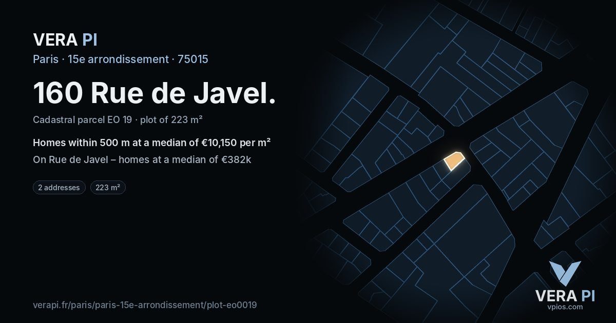 160 Rue de Javel, 15e arrondissement at night – the plot lit, the parcels around coloured by the prices near them
