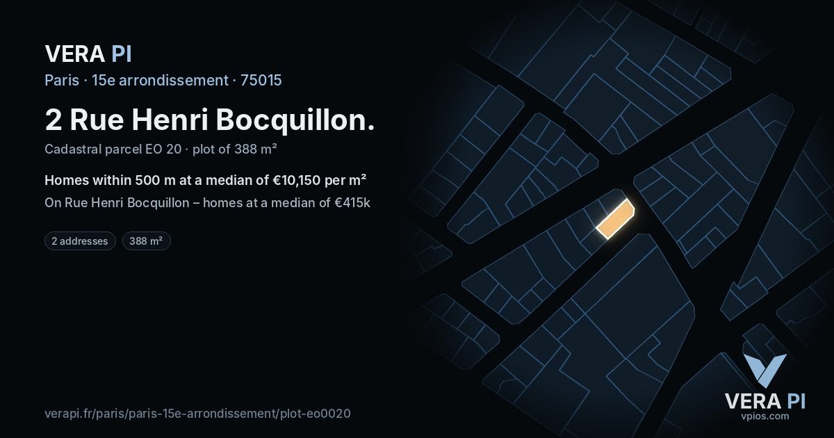 2 Rue Henri Bocquillon, 15e arrondissement at night – the plot lit, the parcels around coloured by the prices near them