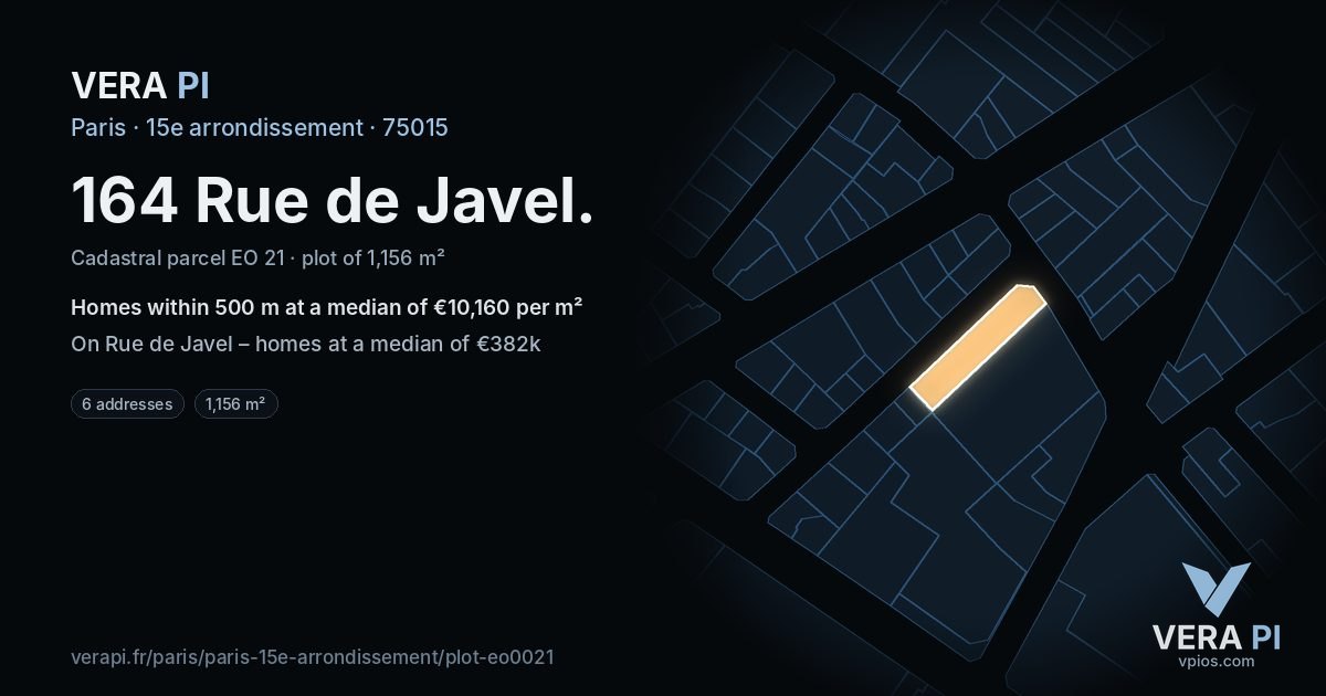 164 Rue de Javel, 15e arrondissement at night – the plot lit, the parcels around coloured by the prices near them