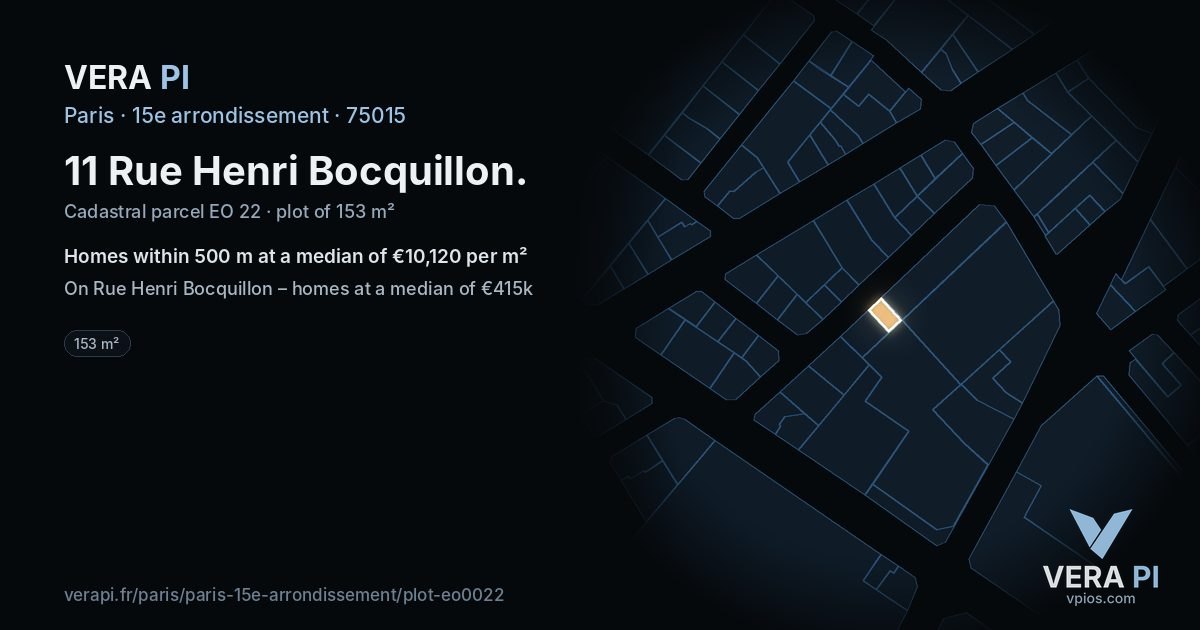 11 Rue Henri Bocquillon, 15e arrondissement at night – the plot lit, the parcels around coloured by the prices near them