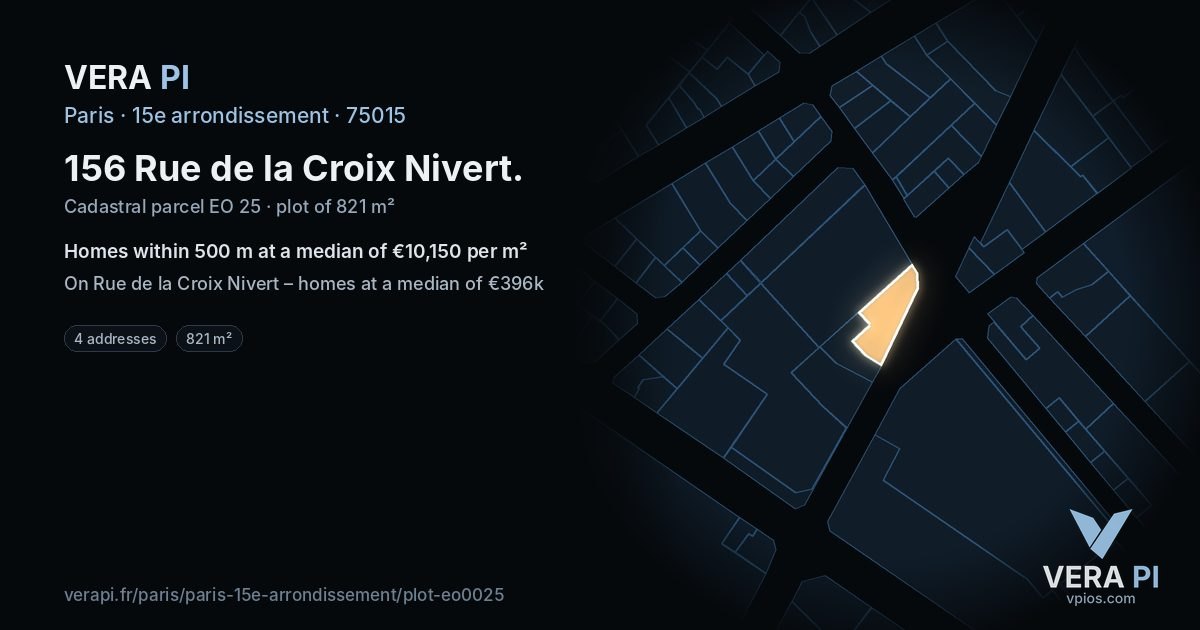 156 Rue de la Croix Nivert, 15e arrondissement at night – the plot lit, the parcels around coloured by the prices near them