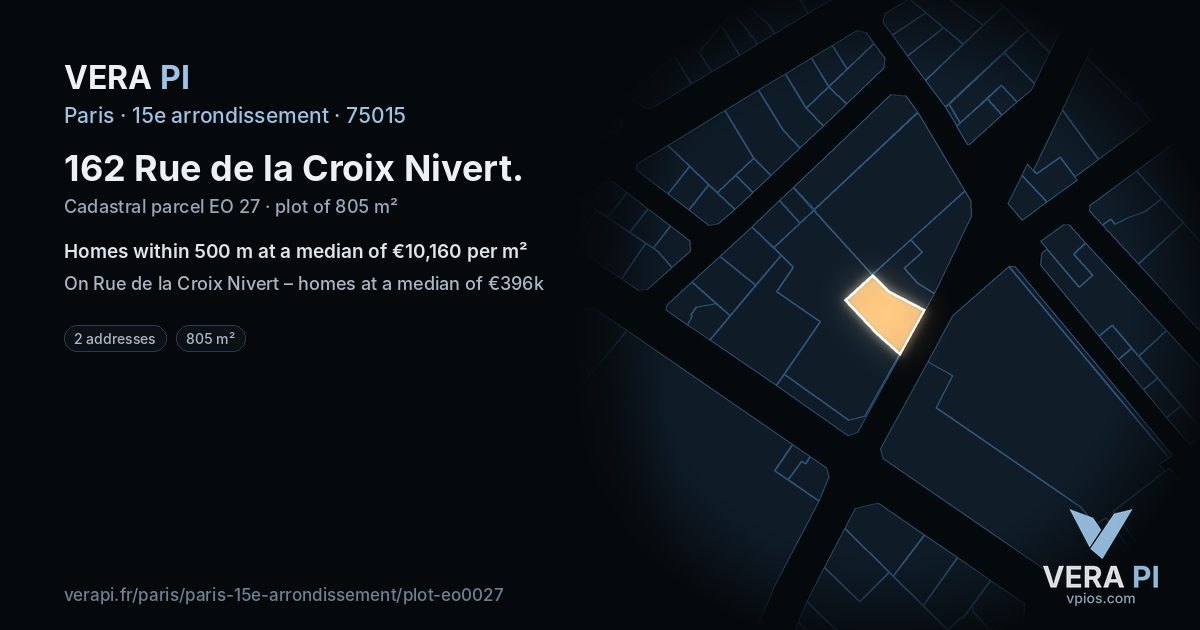 162 Rue de la Croix Nivert, 15e arrondissement at night – the plot lit, the parcels around coloured by the prices near them