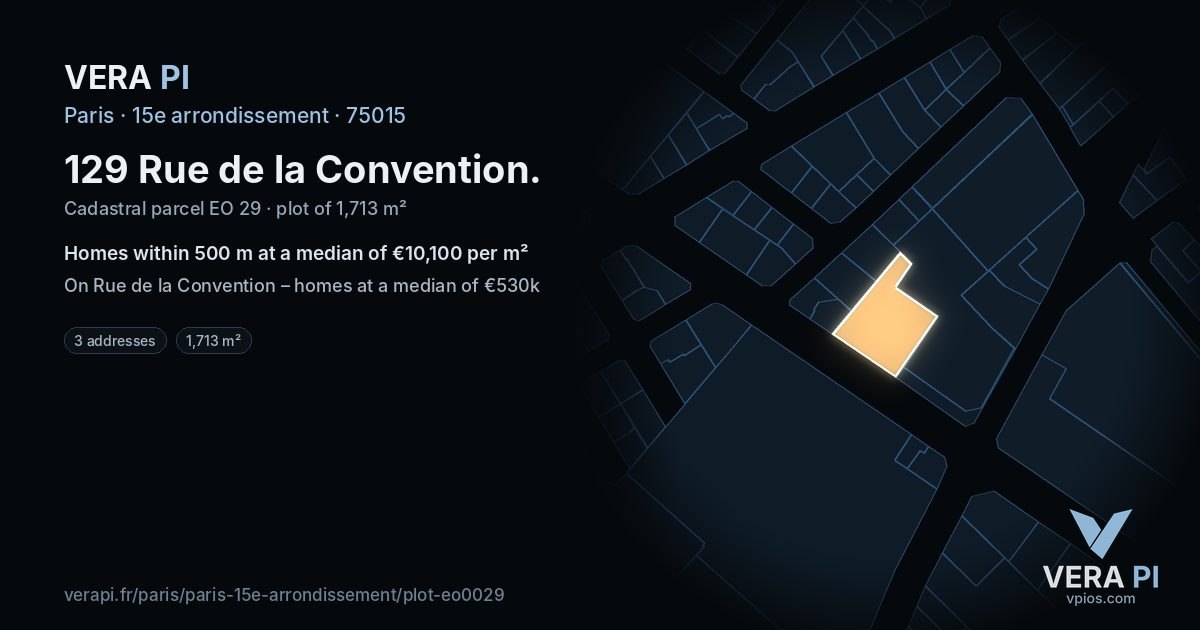 129 Rue de la Convention, 15e arrondissement at night – the plot lit, the parcels around coloured by the prices near them