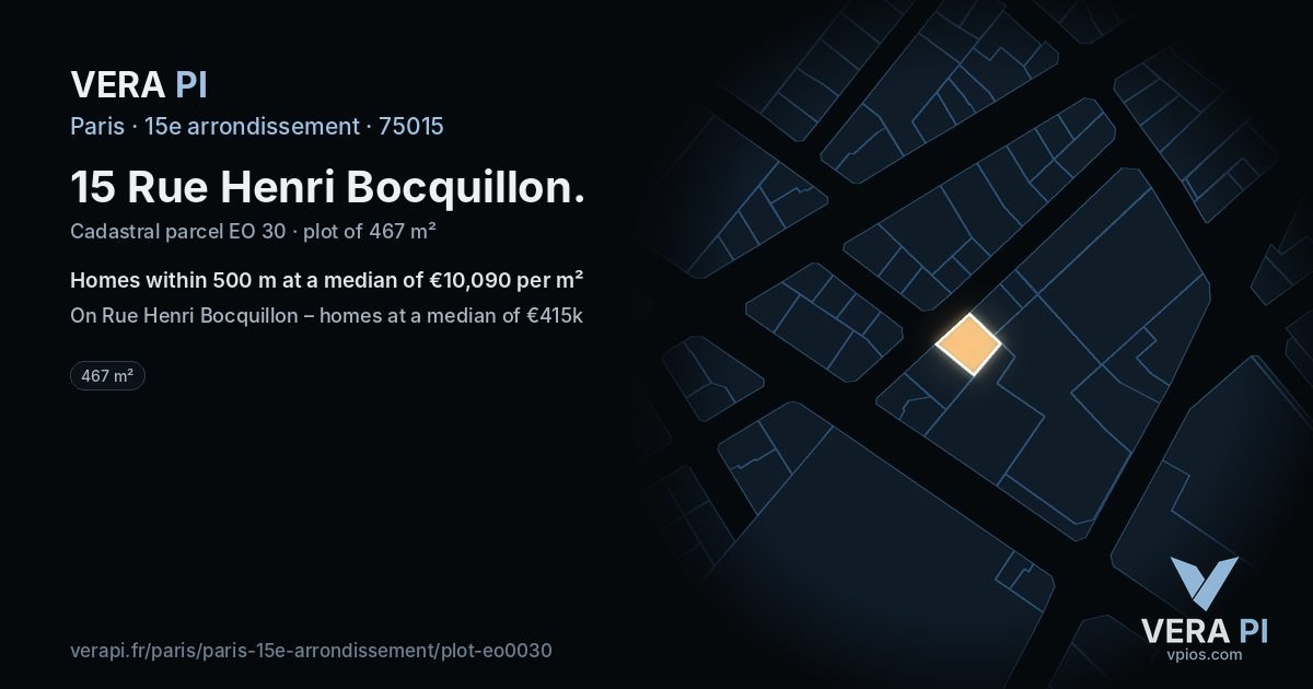 15 Rue Henri Bocquillon, 15e arrondissement at night – the plot lit, the parcels around coloured by the prices near them