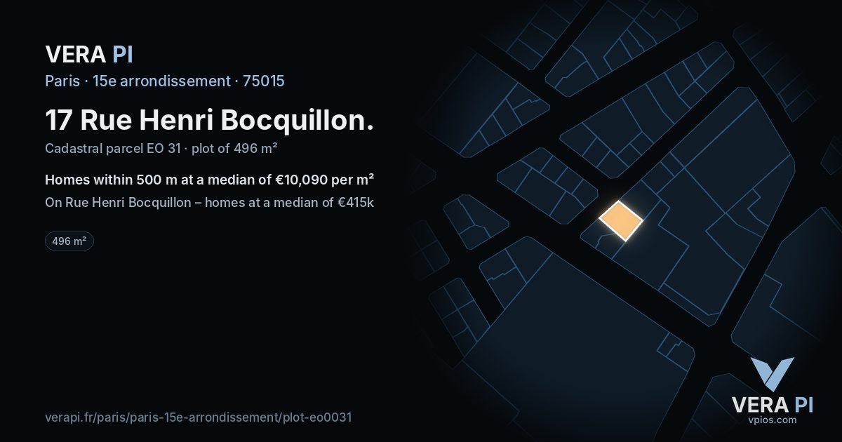 17 Rue Henri Bocquillon, 15e arrondissement at night – the plot lit, the parcels around coloured by the prices near them