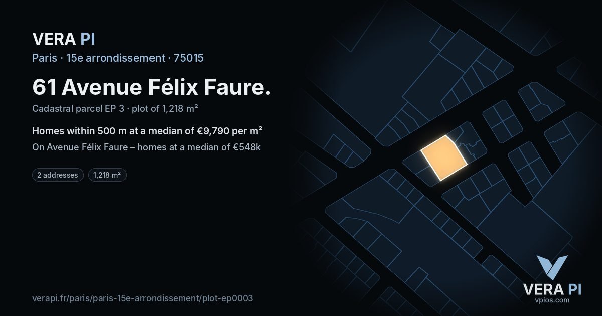 61 Avenue Félix Faure, 15e arrondissement at night – the plot lit, the parcels around coloured by the prices near them