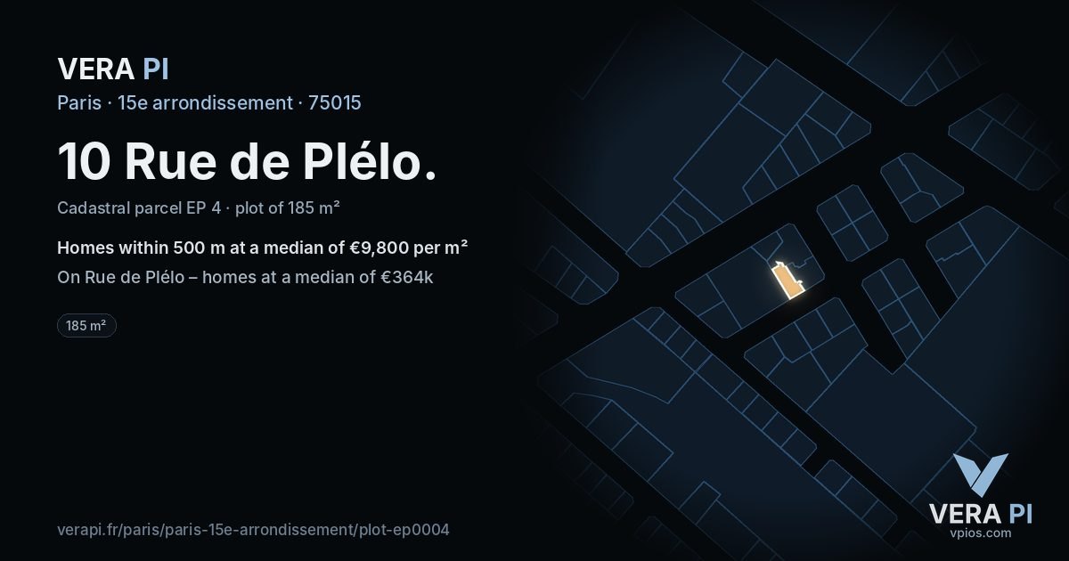 10 Rue de Plélo, 15e arrondissement at night – the plot lit, the parcels around coloured by the prices near them