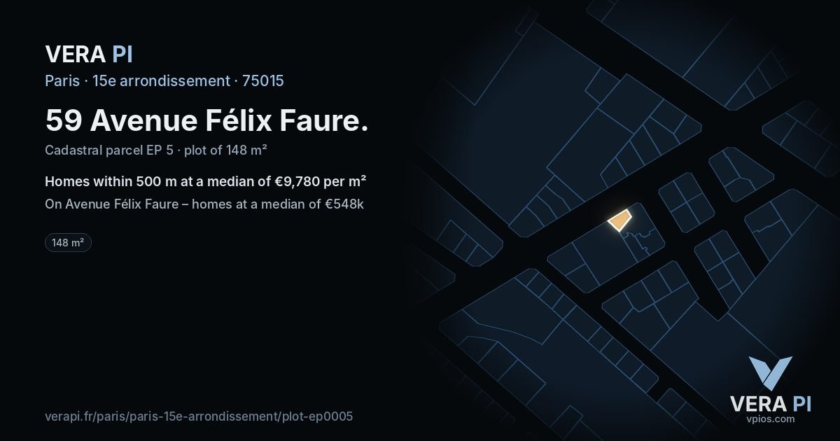 59 Avenue Félix Faure, 15e arrondissement at night – the plot lit, the parcels around coloured by the prices near them