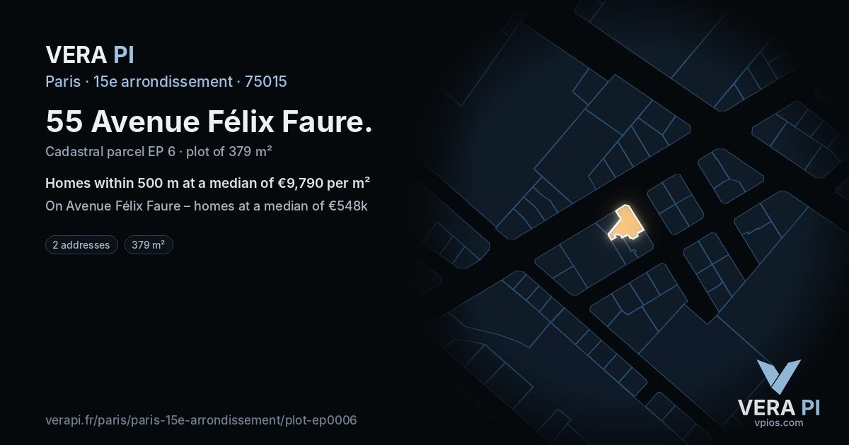 55 Avenue Félix Faure, 15e arrondissement at night – the plot lit, the parcels around coloured by the prices near them