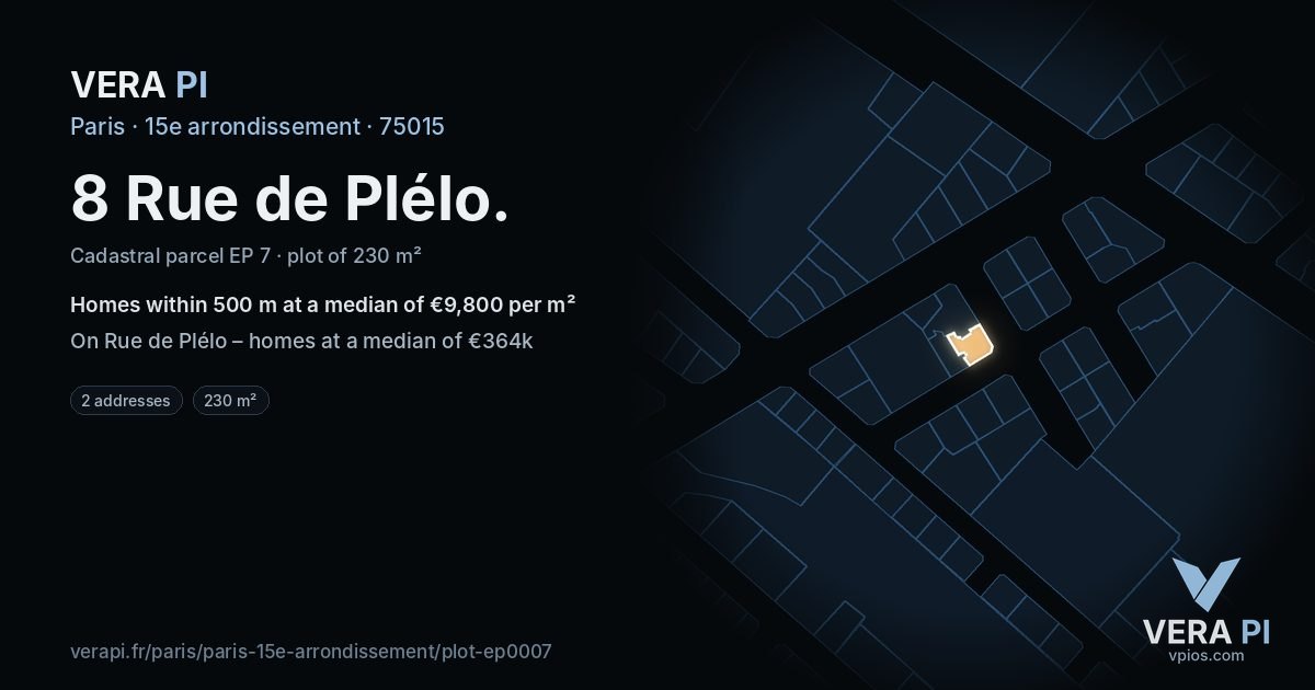 8 Rue de Plélo, 15e arrondissement at night – the plot lit, the parcels around coloured by the prices near them