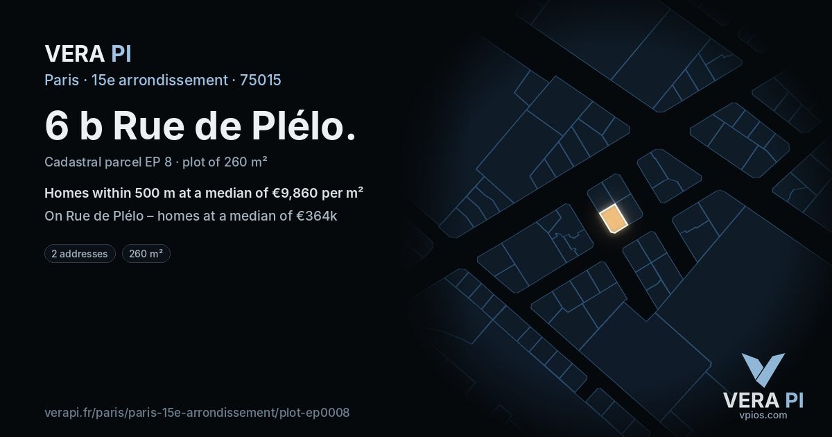 6 b Rue de Plélo, 15e arrondissement at night – the plot lit, the parcels around coloured by the prices near them