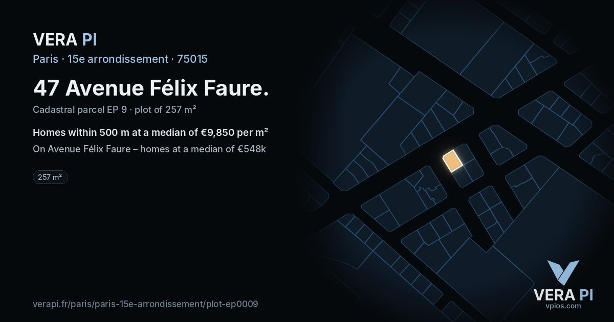 47 Avenue Félix Faure, 15e arrondissement at night – the plot lit, the parcels around coloured by the prices near them