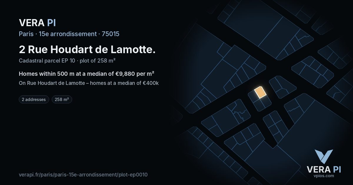 2 Rue Houdart de Lamotte, 15e arrondissement at night – the plot lit, the parcels around coloured by the prices near them