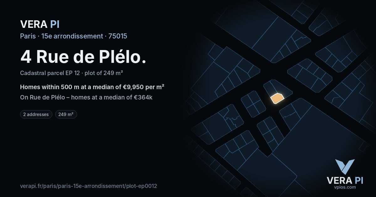 4 Rue de Plélo, 15e arrondissement at night – the plot lit, the parcels around coloured by the prices near them