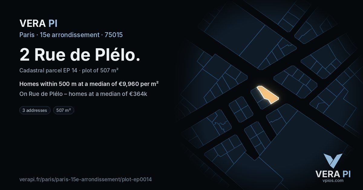 2 Rue de Plélo, 15e arrondissement at night – the plot lit, the parcels around coloured by the prices near them