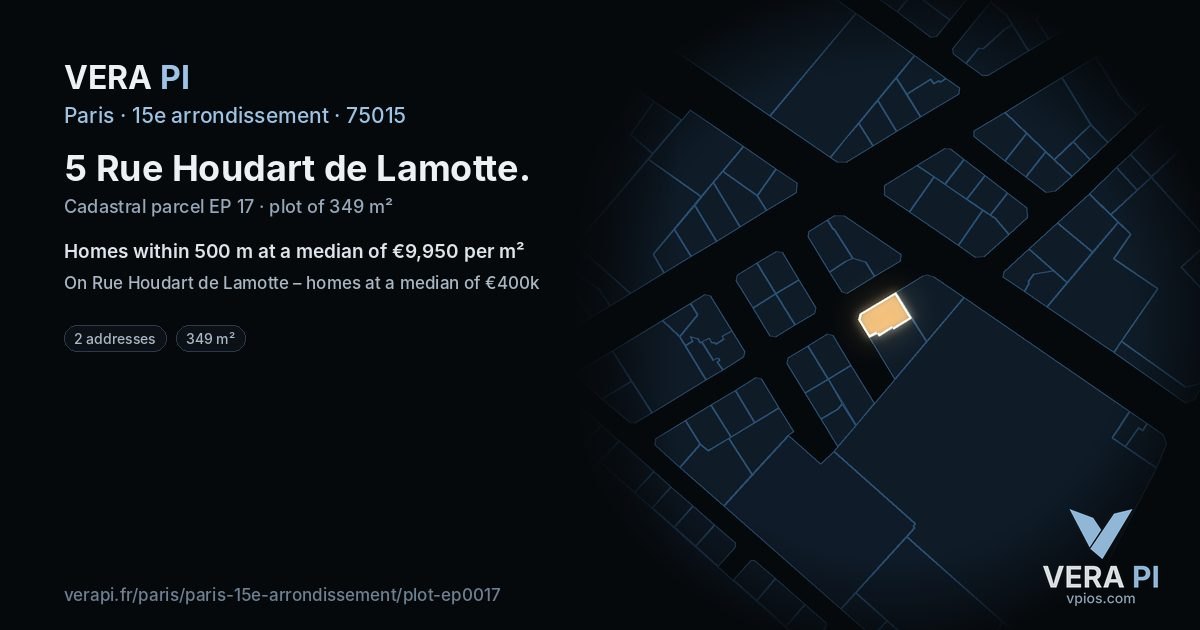 5 Rue Houdart de Lamotte, 15e arrondissement at night – the plot lit, the parcels around coloured by the prices near them
