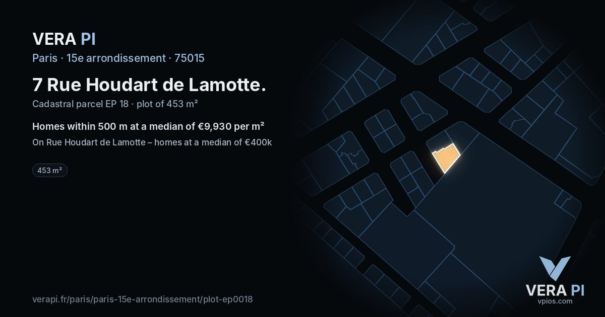 7 Rue Houdart de Lamotte, 15e arrondissement at night – the plot lit, the parcels around coloured by the prices near them