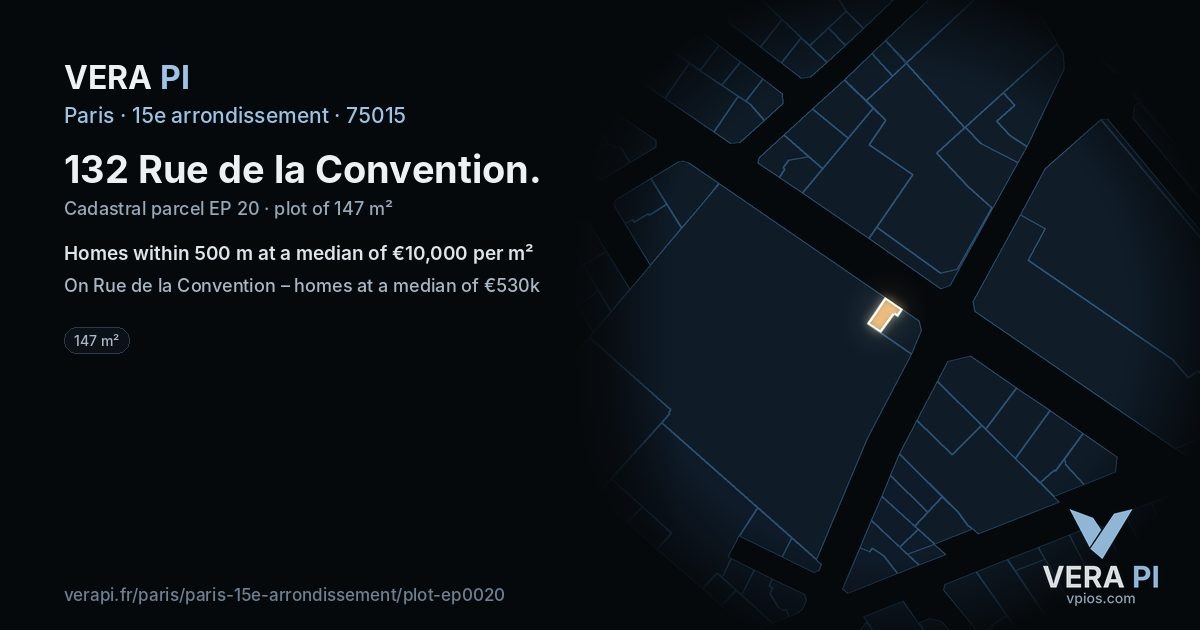 132 Rue de la Convention, 15e arrondissement at night – the plot lit, the parcels around coloured by the prices near them
