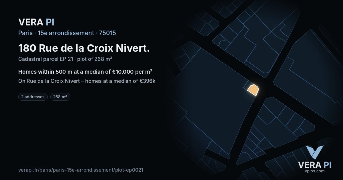 180 Rue de la Croix Nivert, 15e arrondissement at night – the plot lit, the parcels around coloured by the prices near them