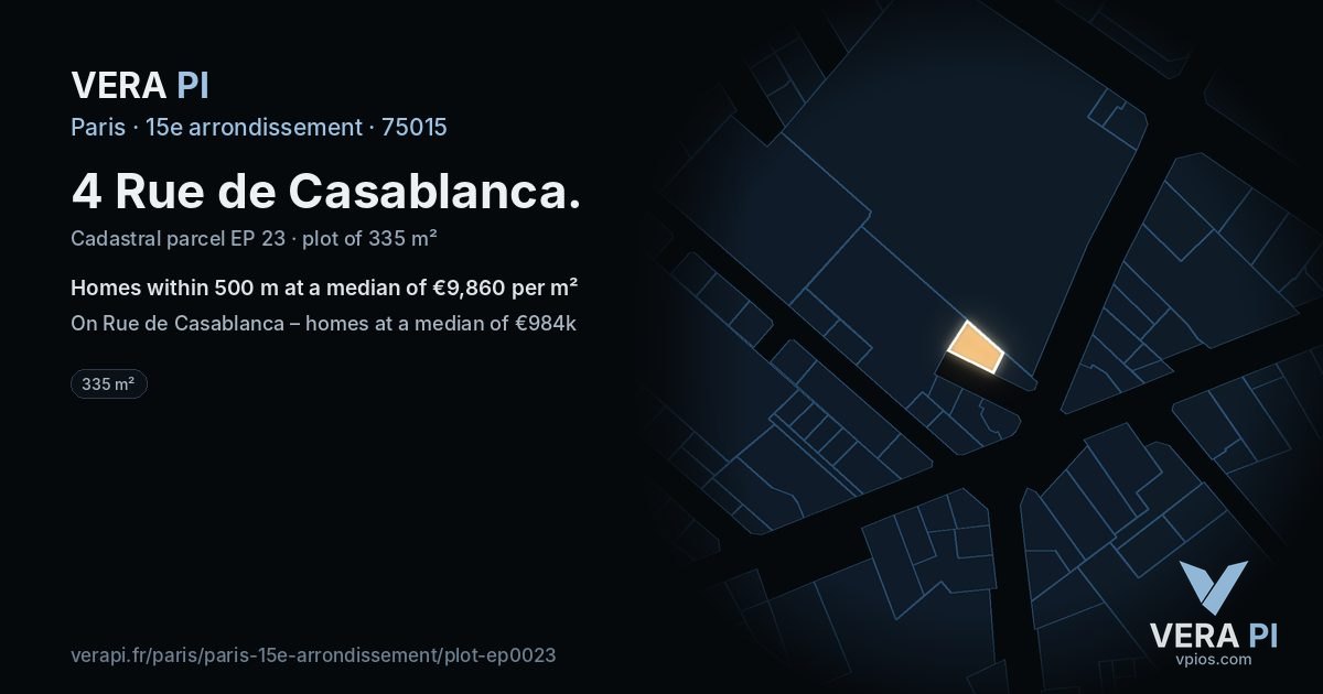 4 Rue de Casablanca, 15e arrondissement at night – the plot lit, the parcels around coloured by the prices near them