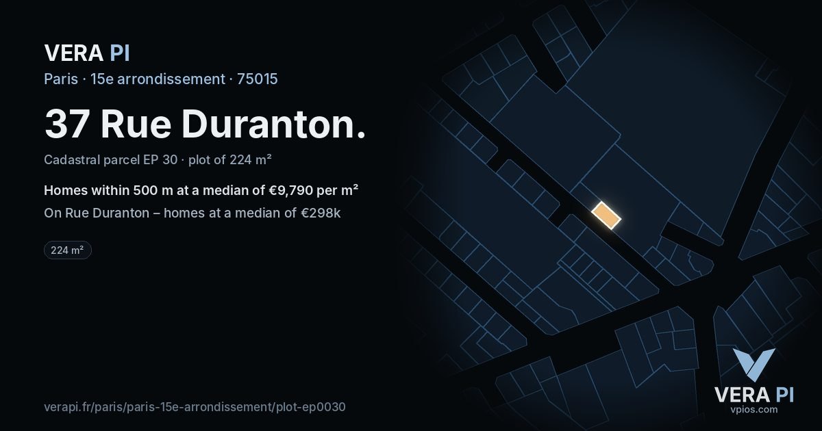 37 Rue Duranton, 15e arrondissement at night – the plot lit, the parcels around coloured by the prices near them