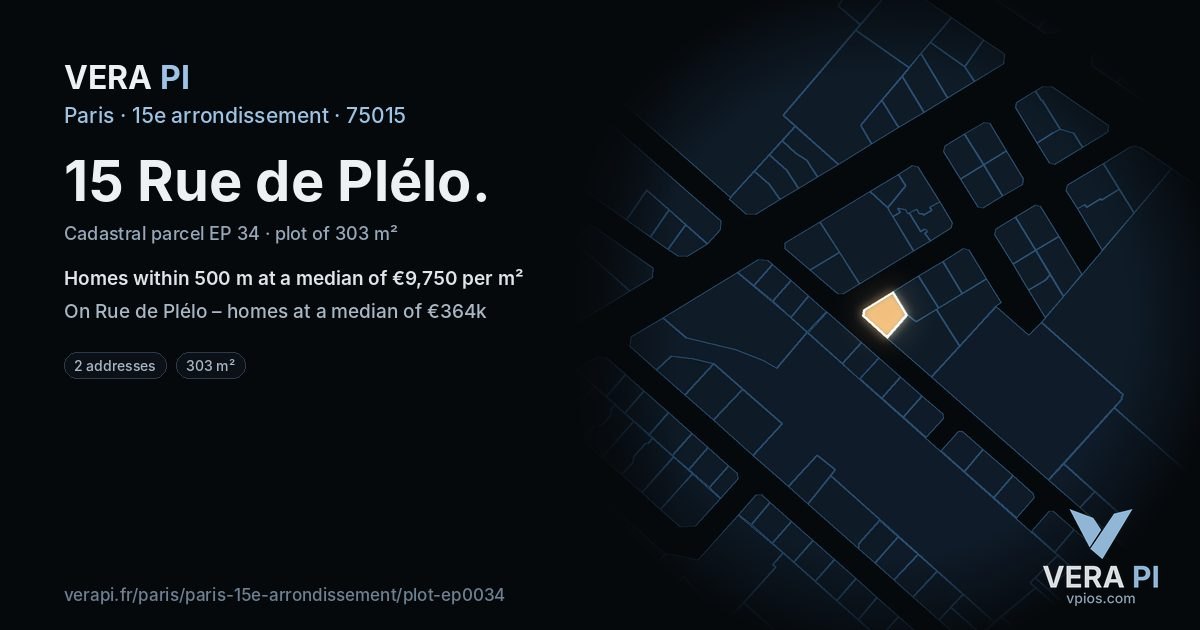 15 Rue de Plélo, 15e arrondissement at night – the plot lit, the parcels around coloured by the prices near them