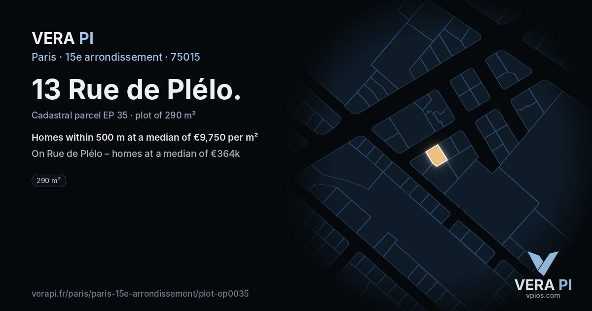 13 Rue de Plélo, 15e arrondissement at night – the plot lit, the parcels around coloured by the prices near them