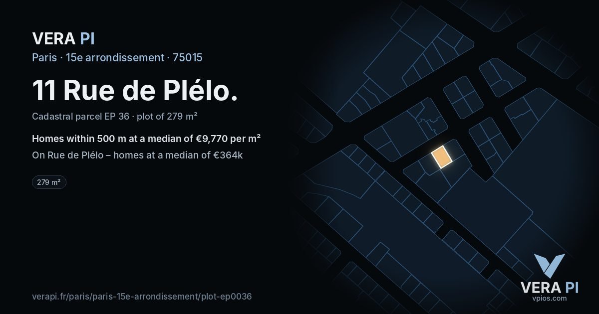 11 Rue de Plélo, 15e arrondissement at night – the plot lit, the parcels around coloured by the prices near them