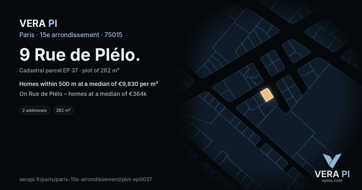 9 Rue de Plélo, 15e arrondissement at night – the plot lit, the parcels around coloured by the prices near them