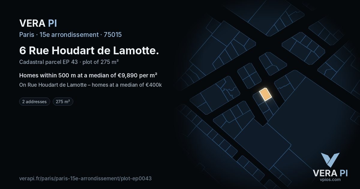 6 Rue Houdart de Lamotte, 15e arrondissement at night – the plot lit, the parcels around coloured by the prices near them