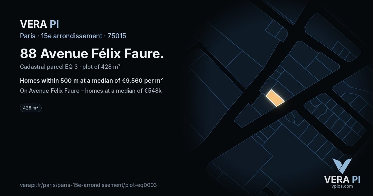88 Avenue Félix Faure, 15e arrondissement at night – the plot lit, the parcels around coloured by the prices near them