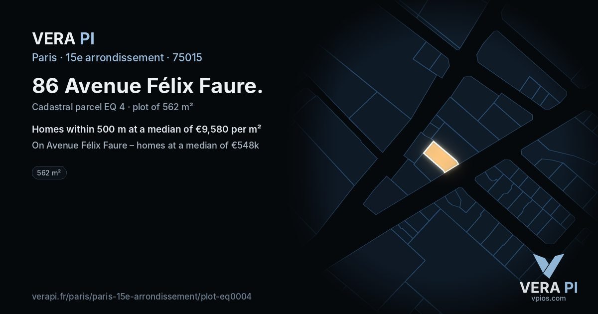 86 Avenue Félix Faure, 15e arrondissement at night – the plot lit, the parcels around coloured by the prices near them