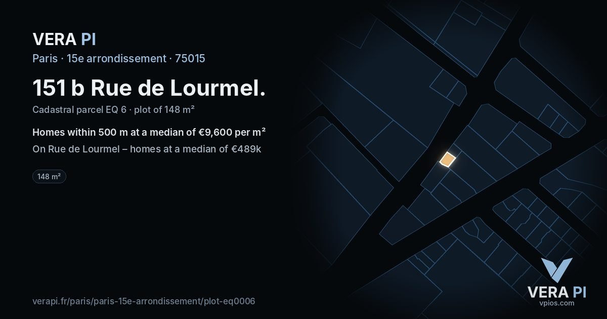 151 b Rue de Lourmel, 15e arrondissement at night – the plot lit, the parcels around coloured by the prices near them