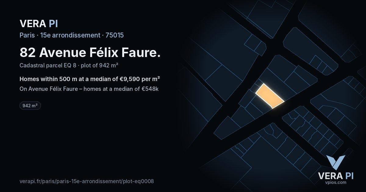 82 Avenue Félix Faure, 15e arrondissement at night – the plot lit, the parcels around coloured by the prices near them
