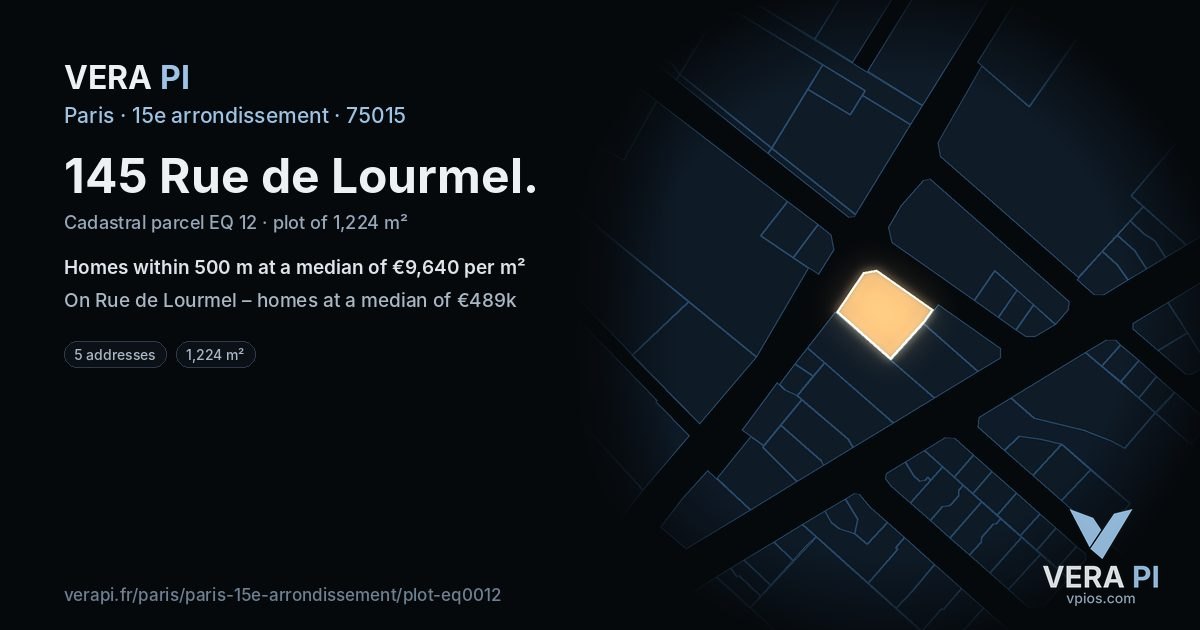 145 Rue de Lourmel, 15e arrondissement at night – the plot lit, the parcels around coloured by the prices near them