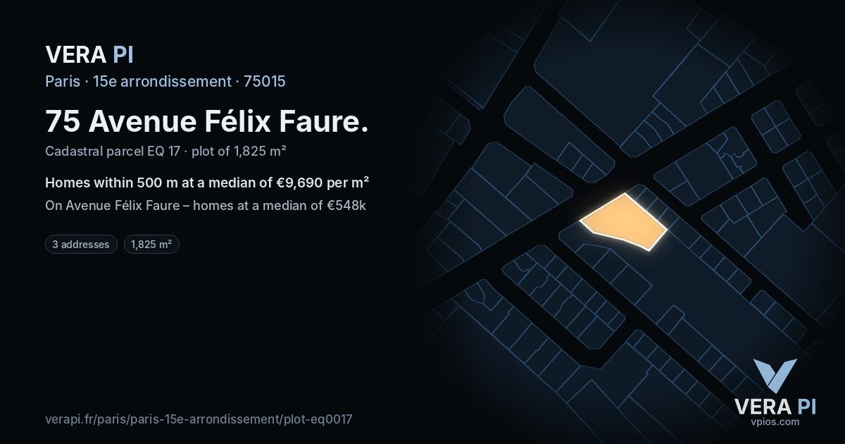 75 Avenue Félix Faure, 15e arrondissement at night – the plot lit, the parcels around coloured by the prices near them