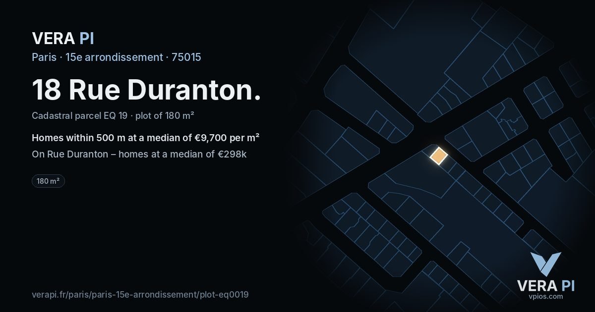18 Rue Duranton, 15e arrondissement at night – the plot lit, the parcels around coloured by the prices near them