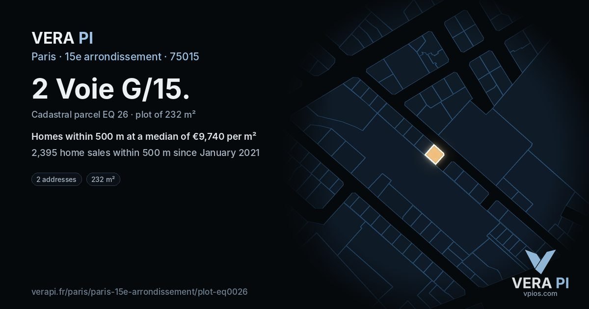 2 Voie G/15, 15e arrondissement at night – the plot lit, the parcels around coloured by the prices near them