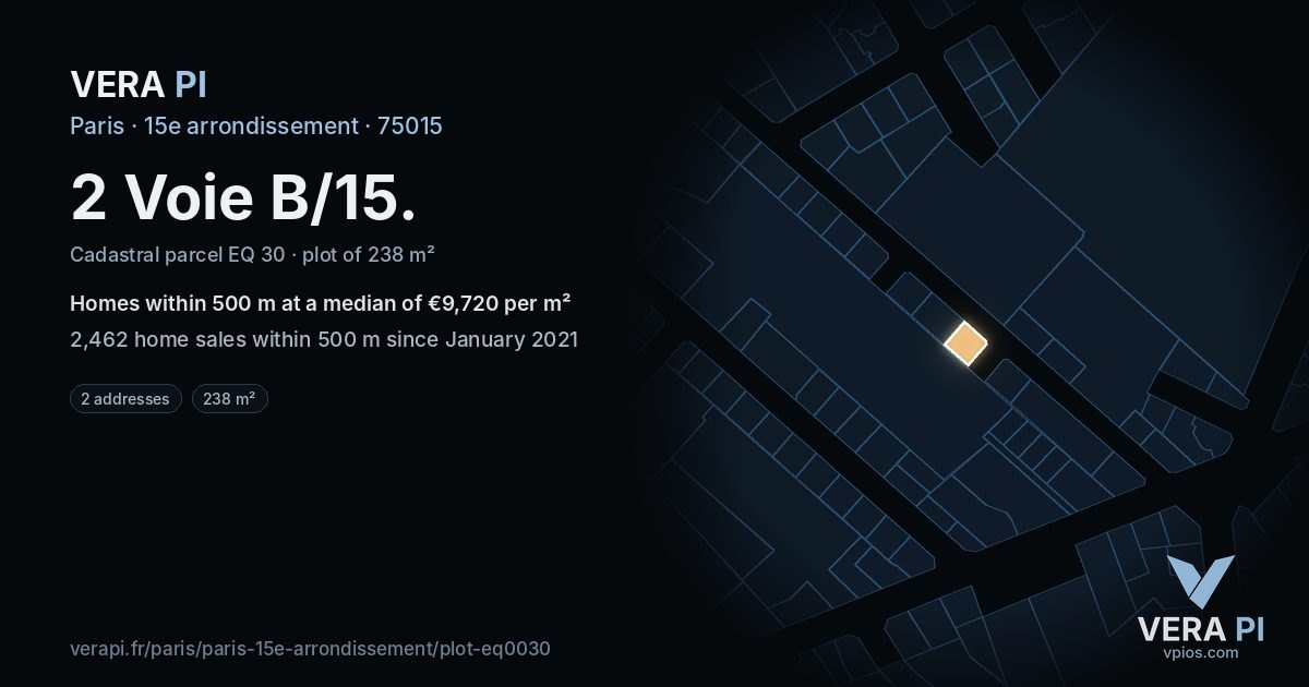 2 Voie B/15, 15e arrondissement at night – the plot lit, the parcels around coloured by the prices near them