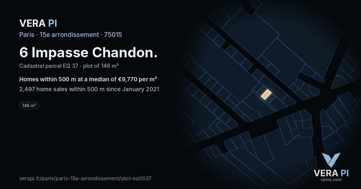 6 Impasse Chandon, 15e arrondissement at night – the plot lit, the parcels around coloured by the prices near them