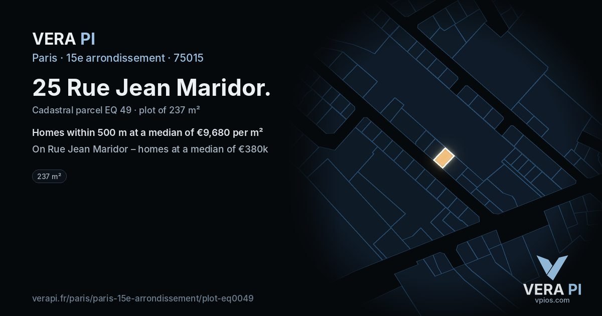 25 Rue Jean Maridor, 15e arrondissement at night – the plot lit, the parcels around coloured by the prices near them